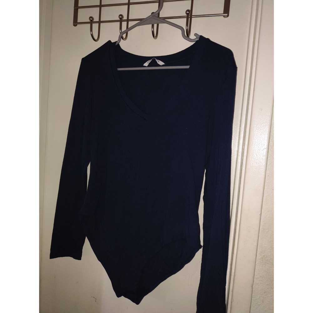 MANGOPOP Women's Activewear Bodysuit Navy Long Sleeve, Size XL
